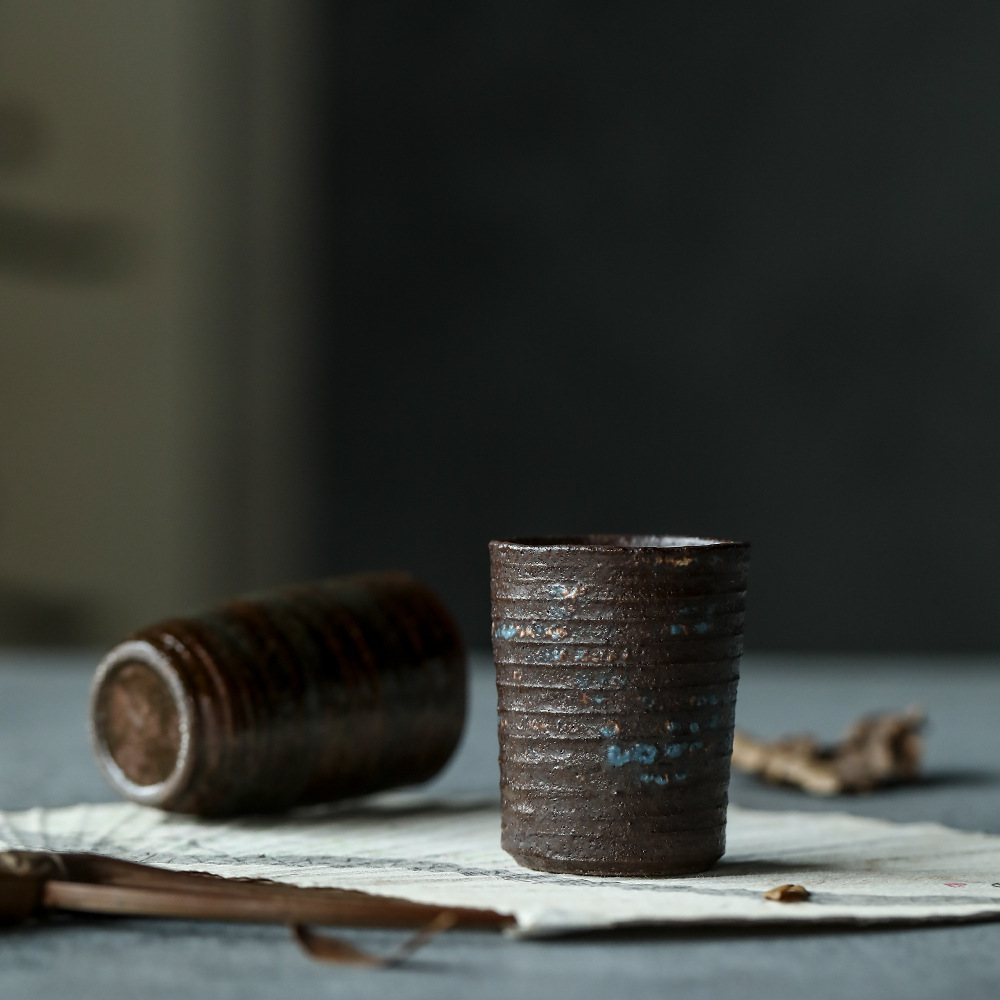 柴烧茶杯日式茶道品杯手拉胚粗陶茶杯台湾干泡茶杯个人杯柴烧建盏