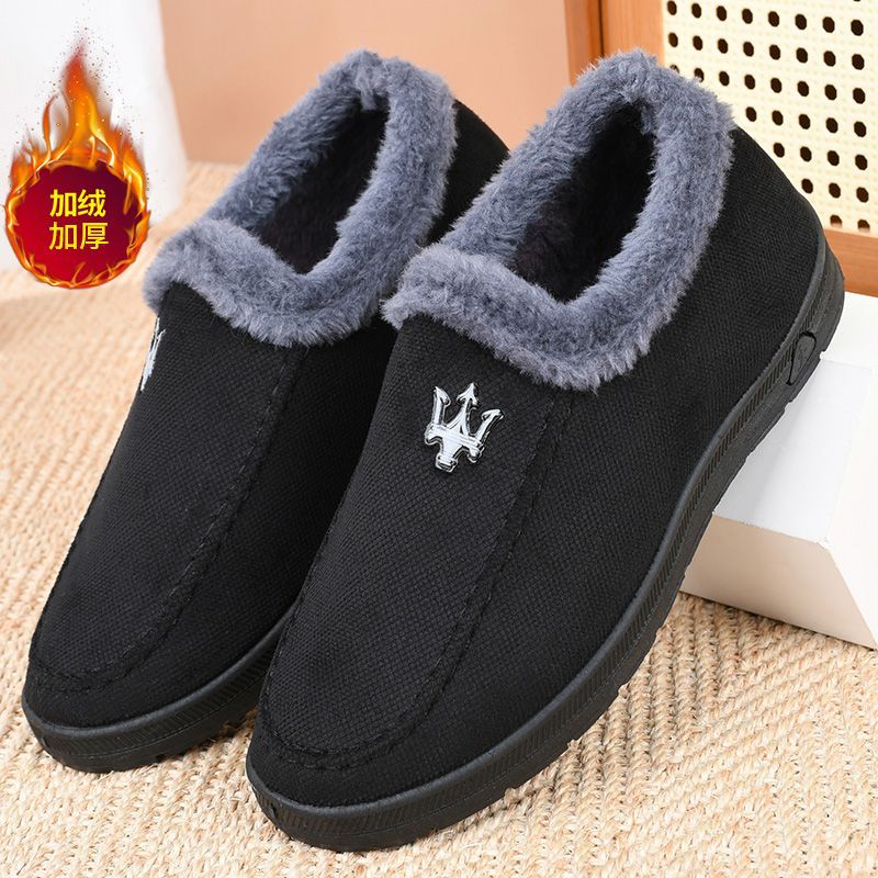 Winter New Old Beijing Cloth Shoes Middle-Aged and Elderly Leisure Warm Cold Protection Thickening Fleece-Lined Slip-on Dad Men's Cotton Shoes
