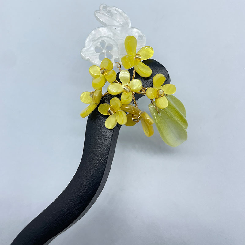 复古月兔桂花檀木簪子古风旗袍汉服头饰女丸子头盘发发簪发钗简约