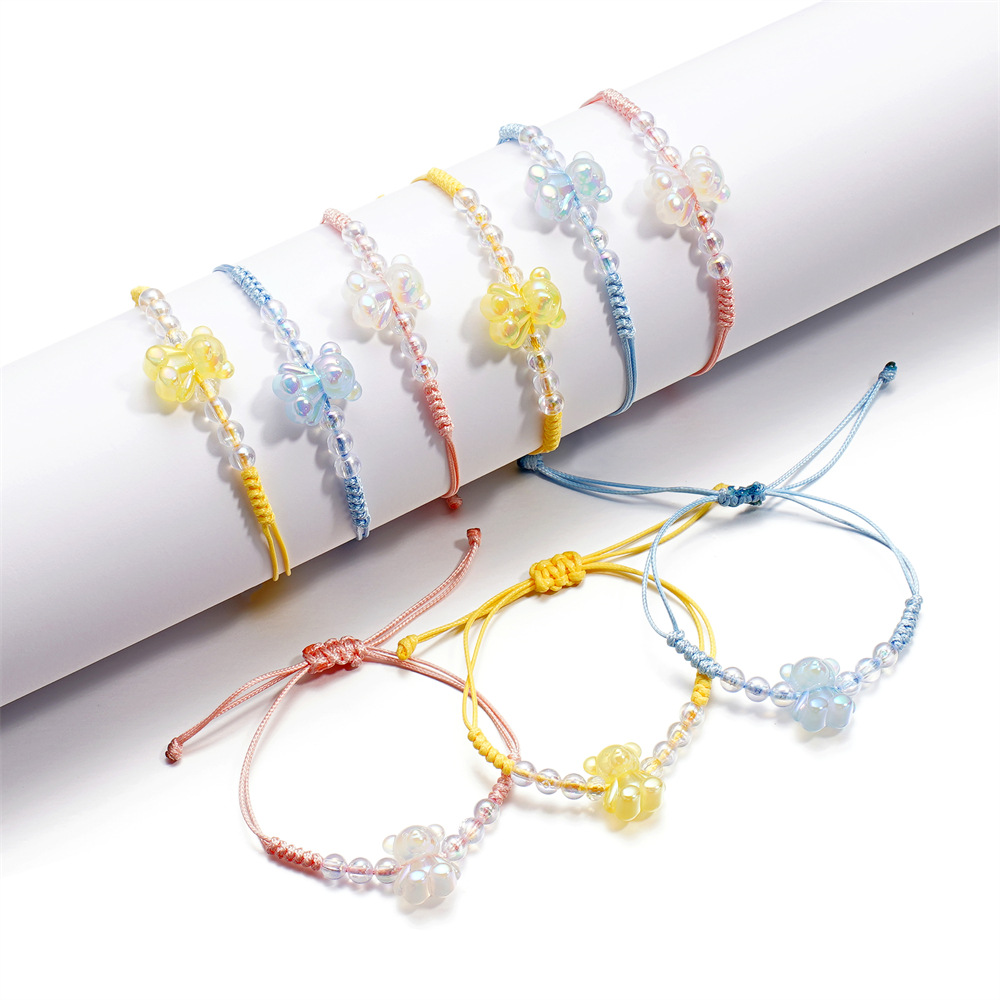 新款手工编织串珠小熊手链女 可调节手绳闺蜜儿童学生礼物首饰