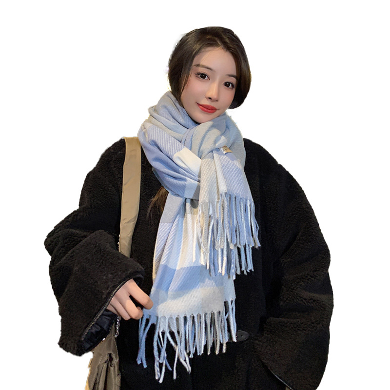 Korean Style New Wool Plaid Scarf Tassel Female Autumn Winter Couple Warm Wholesale Scarf Cashmere-like Student Shawl