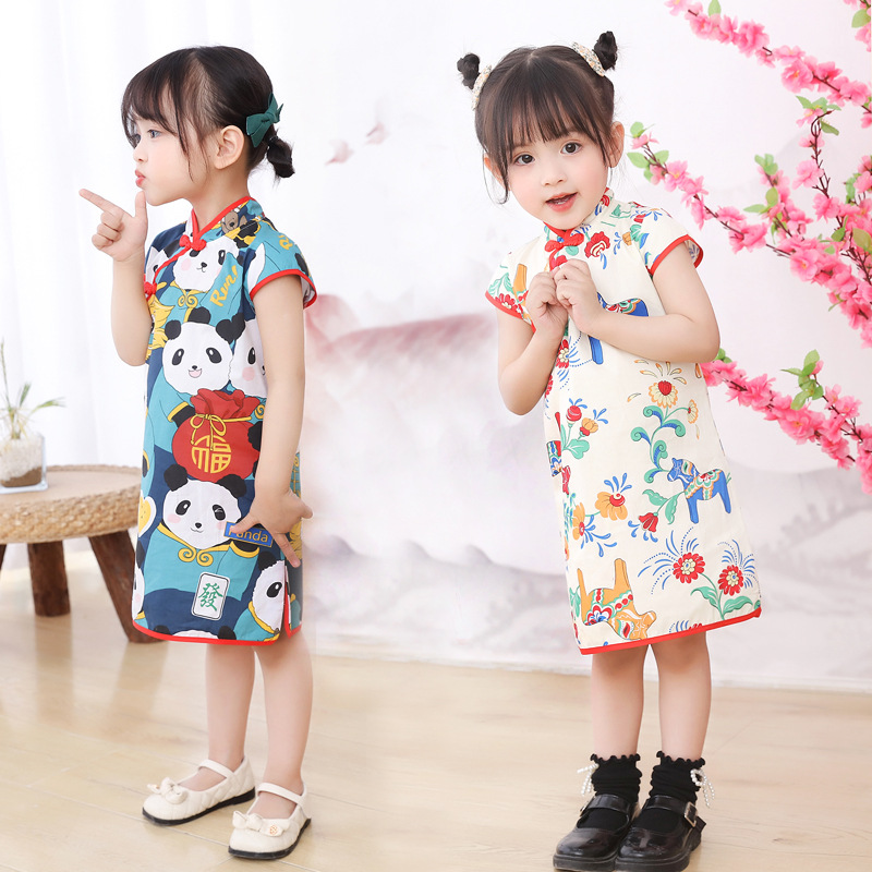 tang suit ethnic cheongsam spring and summer dress children‘s han chinese costume improved children‘s clothing children princess dress short sleeve children shirt