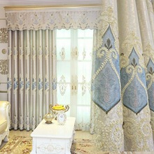 窗帘轻奢欧式加厚遮光成品窗帘布家用客厅卧室皇冠绣花大气亚马逊