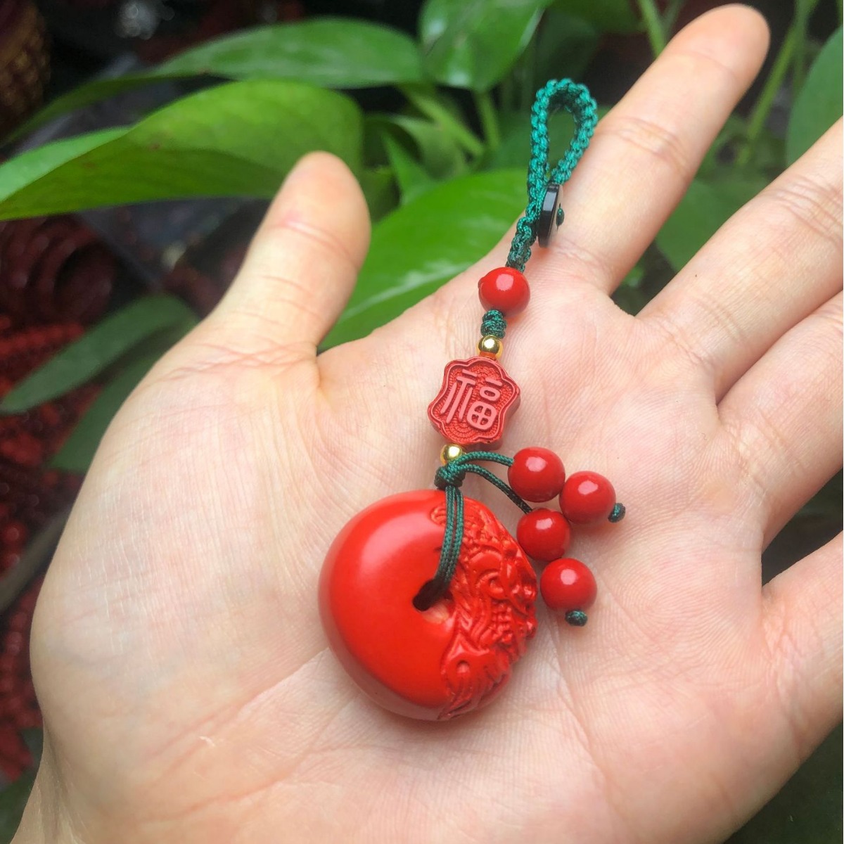 精美朱砂貔貅平安扣红砂钥匙扣挂件项链手机链招财平安直播爆款