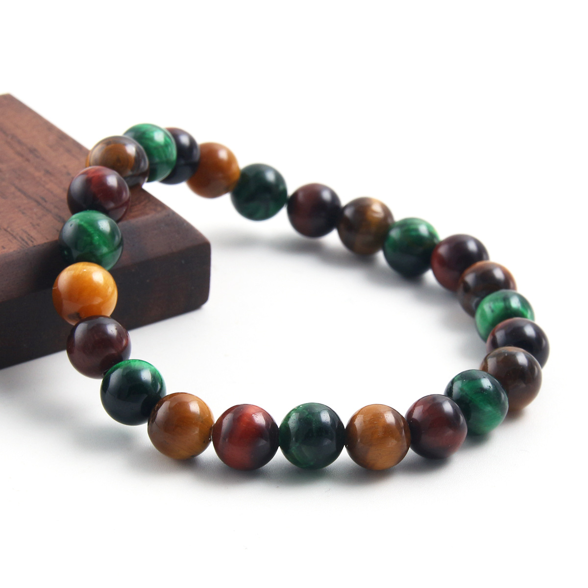亚马逊热销红色黄色绿色虎眼石天然石串珠手链男女通用百搭手饰