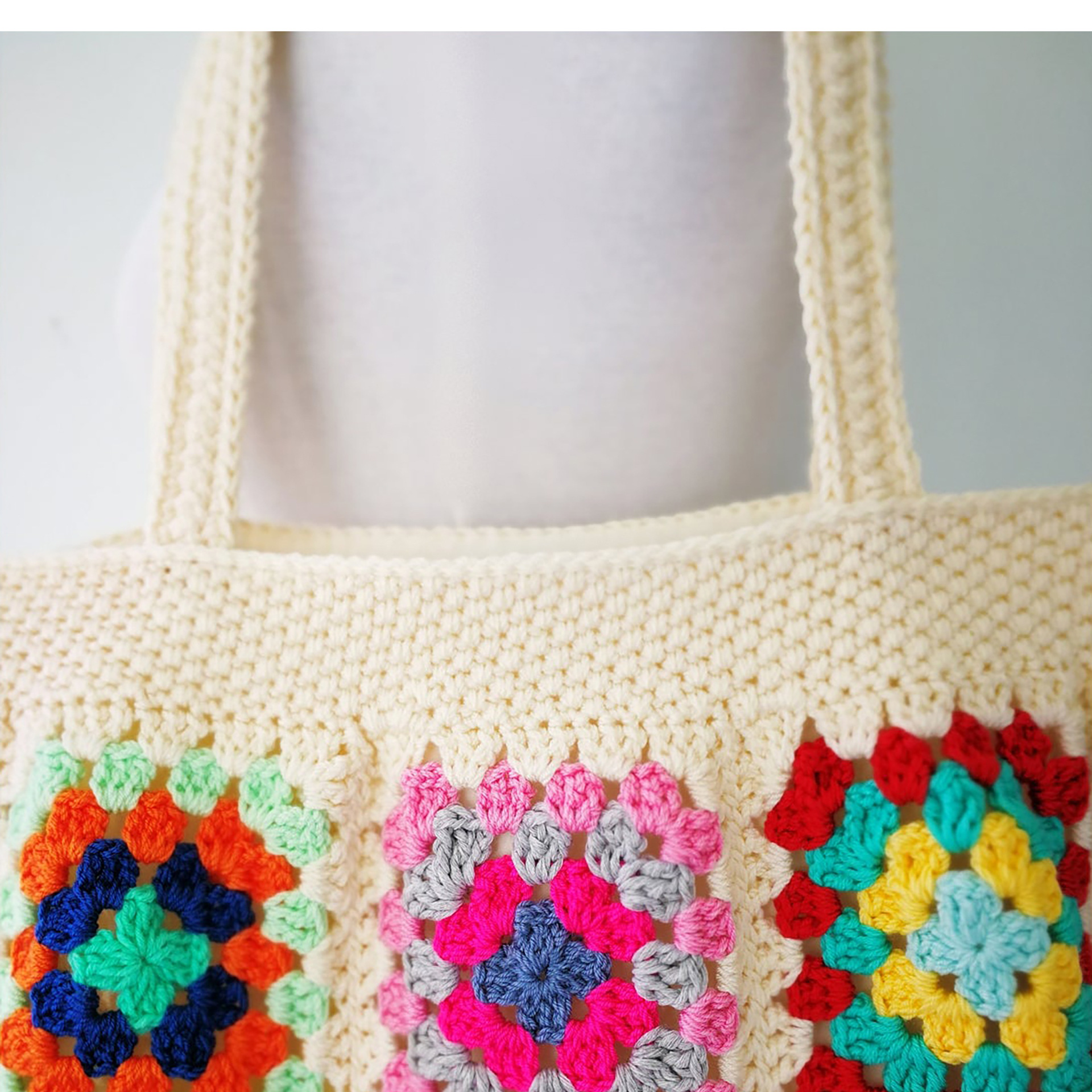 yunweny拼花钩针编织袋格兰尼方形袋钩针编织手提袋波西米亚女包