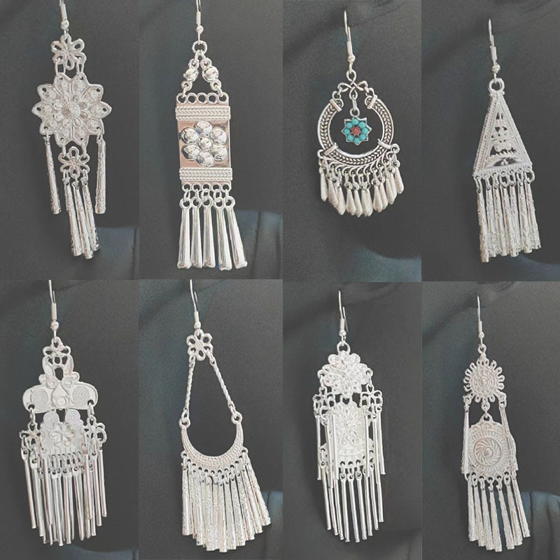 Internet Celebrity Ethnic Style New Chinese Style Earrings Lady Socialite Long Tassel All Match Earrings Eardrop Bohemian Retro