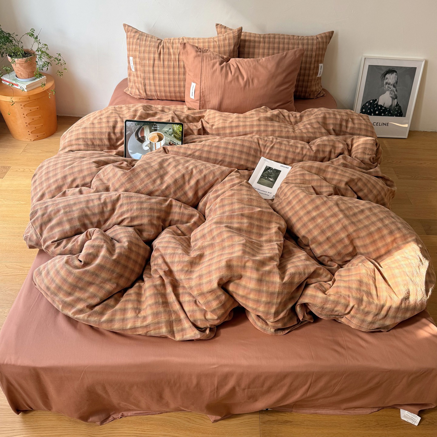 日式简约格子四季款全棉纯棉色织混搭四件套床单被套罩宿舍三件套