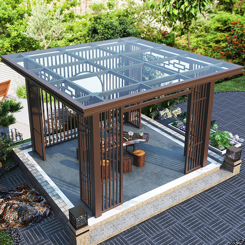 户外长廊景观廊架凉亭 铝合金新中式简约园林凉亭 庭院新中式亭