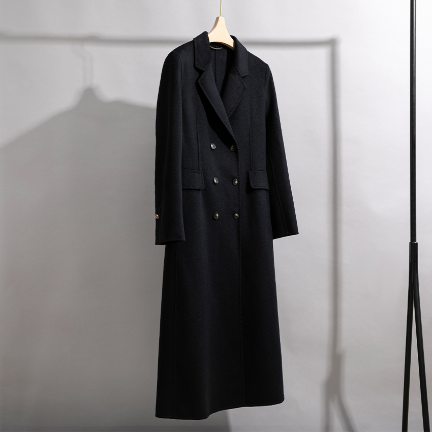 Delicate and Soft Reversible Cashmere Coat Women's Long Lapel Double Breasted Slim High-End Woolen Coat High-End Sense