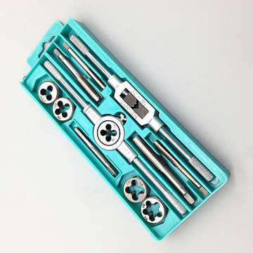 12pc丝锥板牙绞手套装 万能盒修复扳手工具套丝锥板牙丝攻组套装