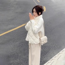 Lily Most2024秋冬新款欧货白色小棉袄洋气减龄立领棉服外套短款
