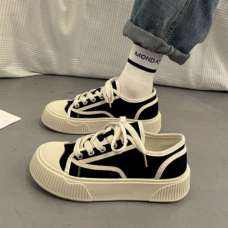 小众厚底小白帆布板鞋女春秋ins潮潮流年新款炸街百搭休闲运动鞋