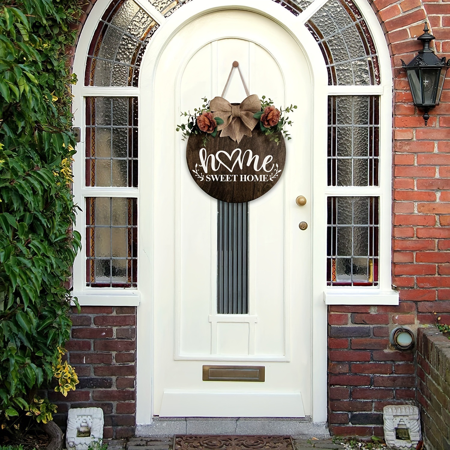 跨境home木牌2024新款背景墙装饰庭院大门挂橱窗壁挂装饰新款花环