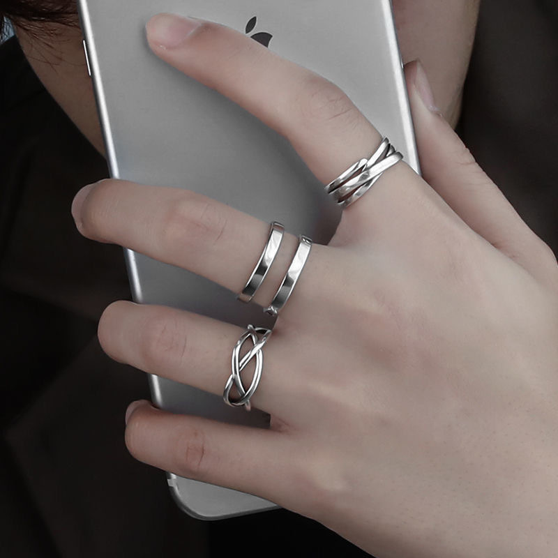 戒指男潮可调节食指单身戒学生女ins不掉色小众饰品男士男生指环