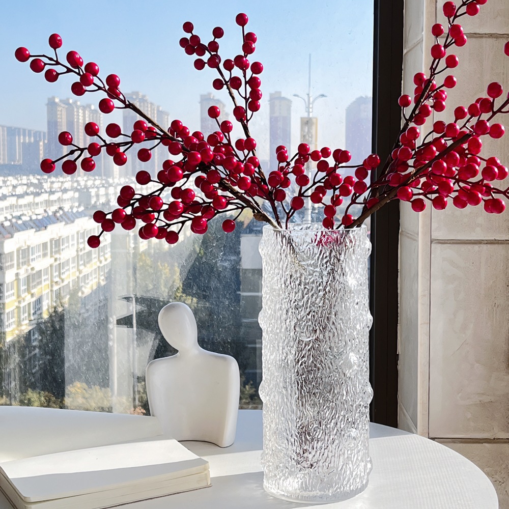 冬青花瓶玻璃透明高款插花长枝插冬青果发财果红浆果红果北美冬青
