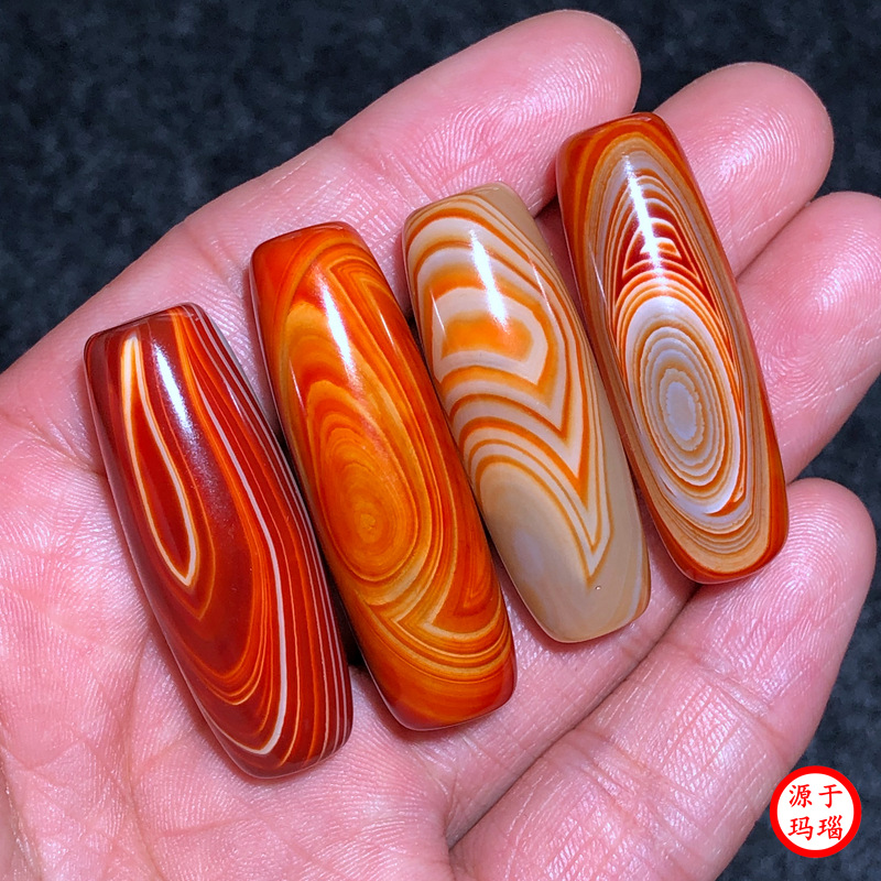 战国红色缠丝玛瑙散珠单颗勒子天珠桶珠手链编织串珠diy配件材料