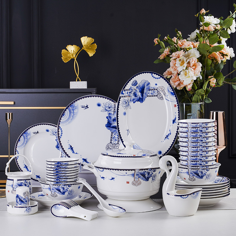 精品陶瓷餐具套装酒店餐厅日用瓷青花瓷碗盘碟组合工厂批发￥236