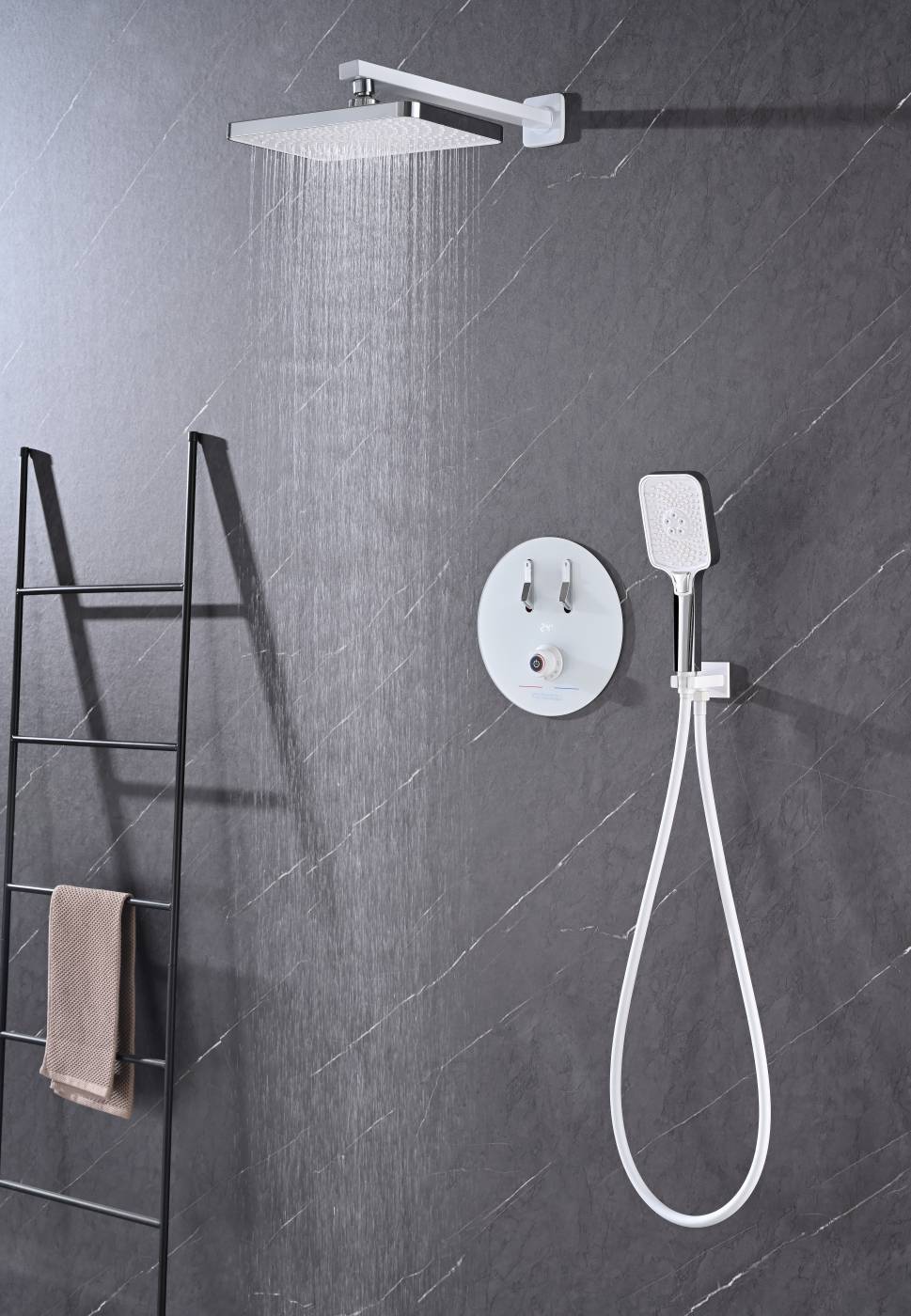 暗装淋浴花洒套装冷热入墙式天幕沐浴吸顶酒店浴室混水阀