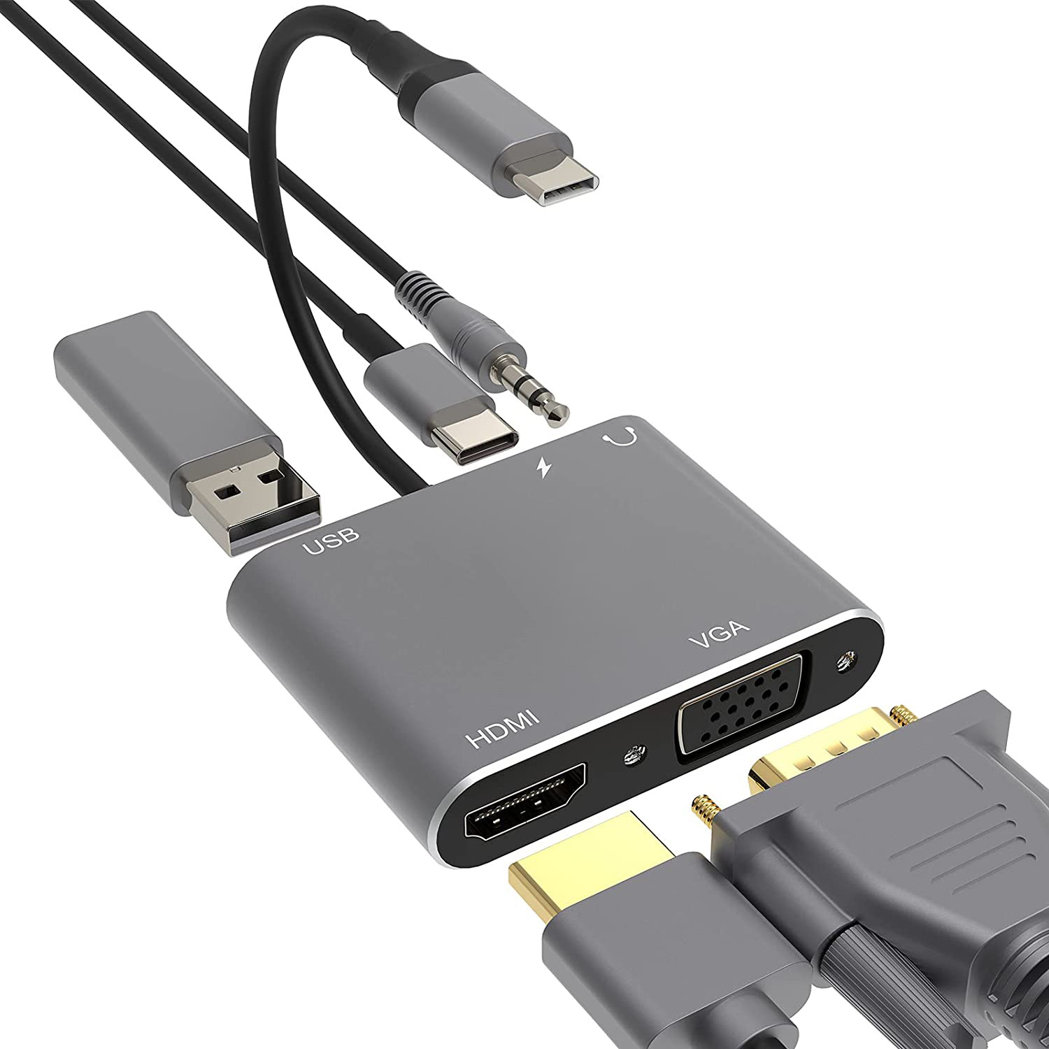 新品五合一hub拓展坞usb-c转hdmi支持4k vga音频接口笔记本转换器