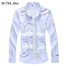 2021 Autumn New Men's Printed Shirt Fashion Casual White Lon