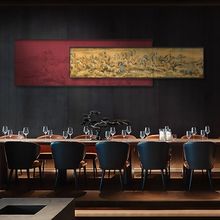新中式禅意装饰画红色山水挂画软装样板房客厅沙发背景叠加金属画