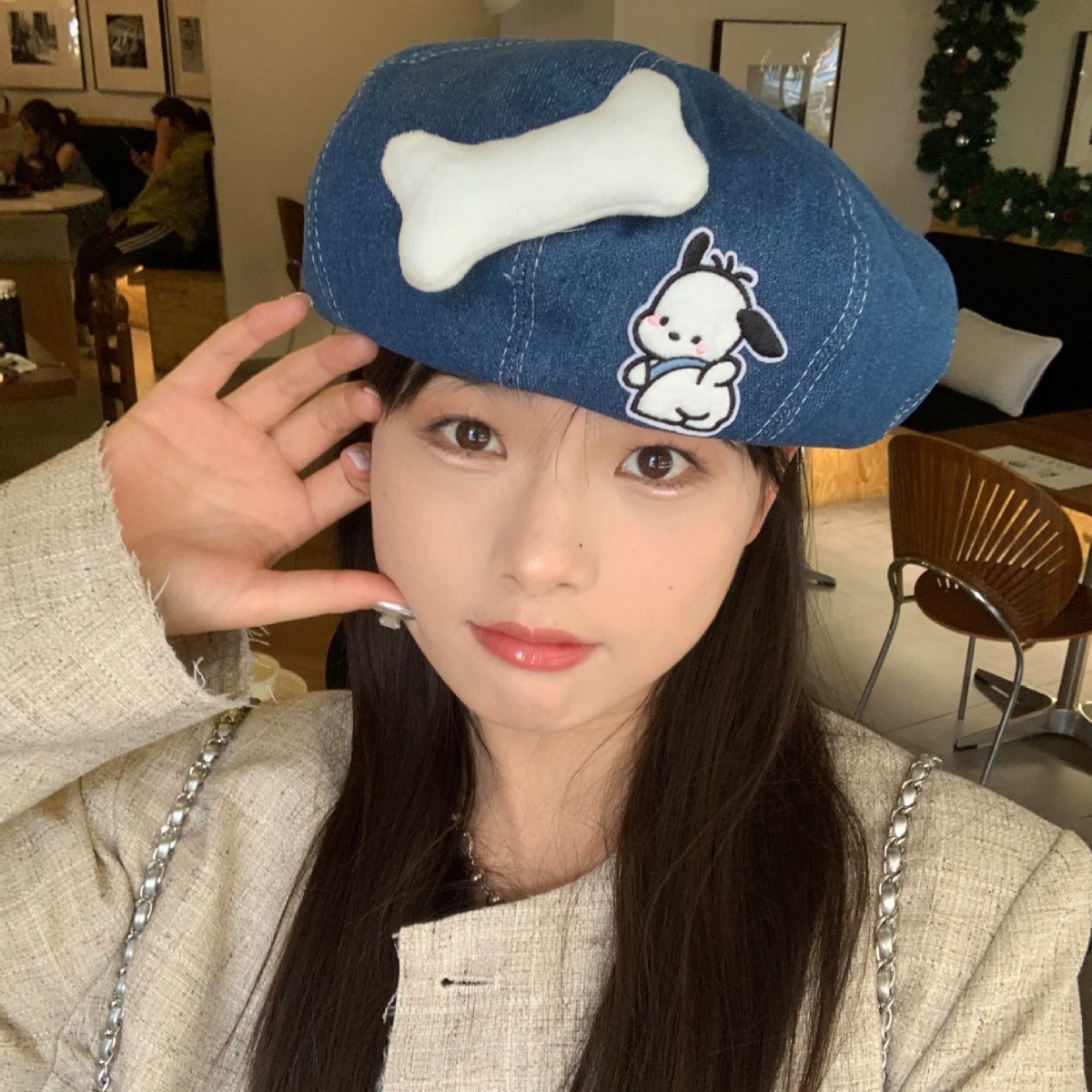 新款可爱小狗牛仔贝雷帽子女春夏天卡通八角帽休闲百搭蓓蕾画家帽