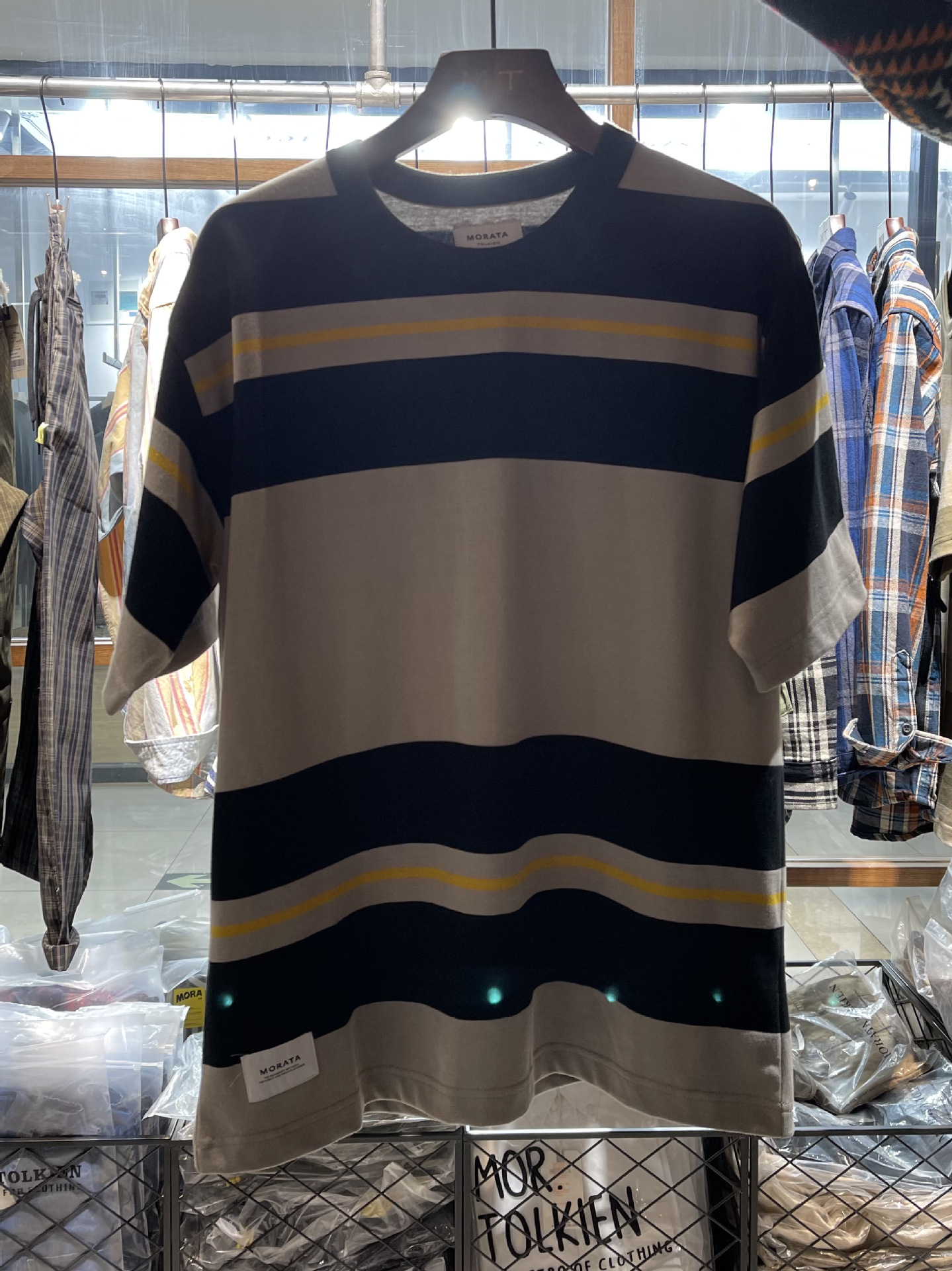 moratatolkien供应条纹短袖高街休闲条纹撞色针织短袖