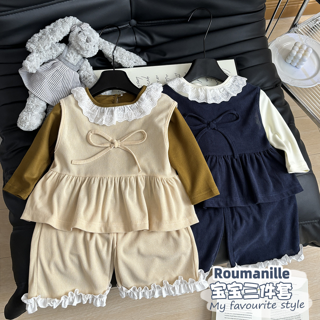 【三件套】马甲外贸女童套装春秋款2025儿童洋气小女孩秋季组合