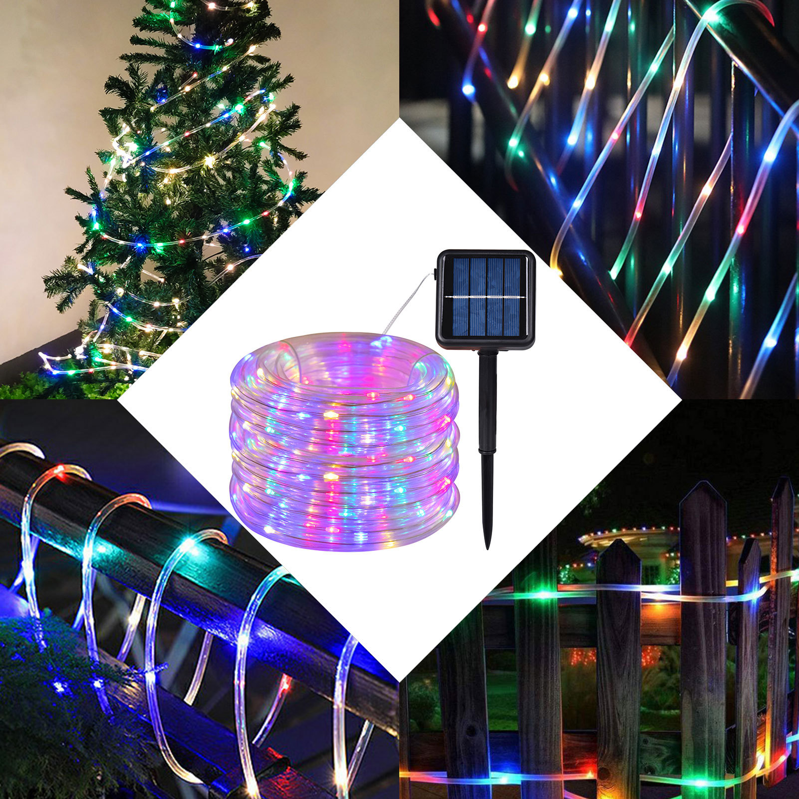 亚马逊新品太阳能管子灯户外防水led彩色灯带花园庭院装饰灯条闪