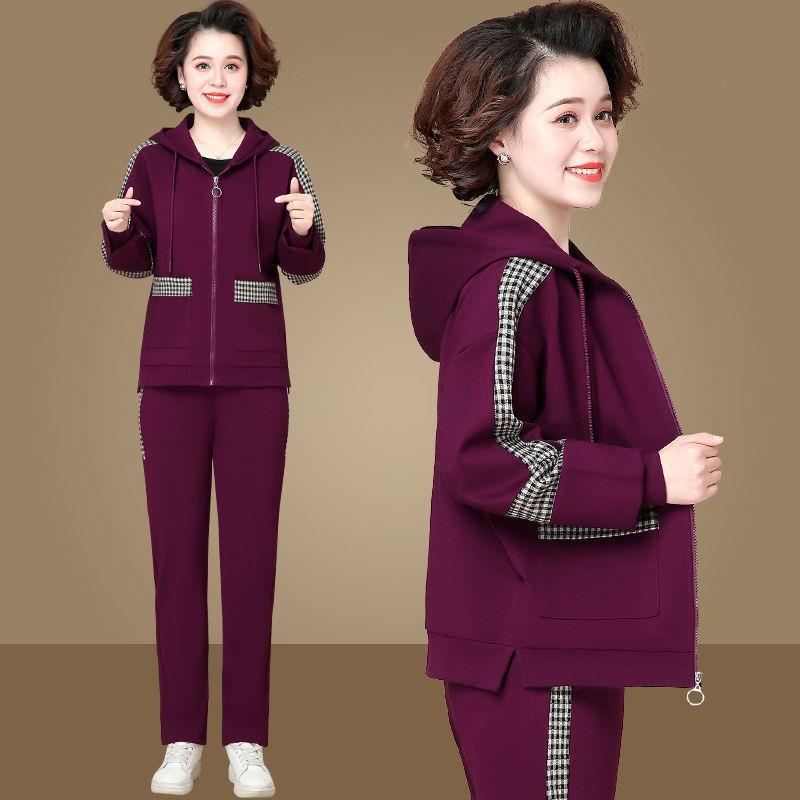 妈妈秋装卫衣两件套2021新款洋气中老年人运动服套装女春秋40岁50