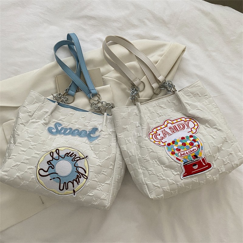 Japanese Minority Design Tote Bag Simple Trendy Match SUNFLOWER Embroidered Canvas Bag Large Capacity Shopping Bag Wholesale