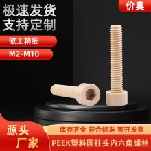 peek塑料圆柱头内六角螺丝耐高温高强度尼龙绝缘螺钉杯头m2m3-M12