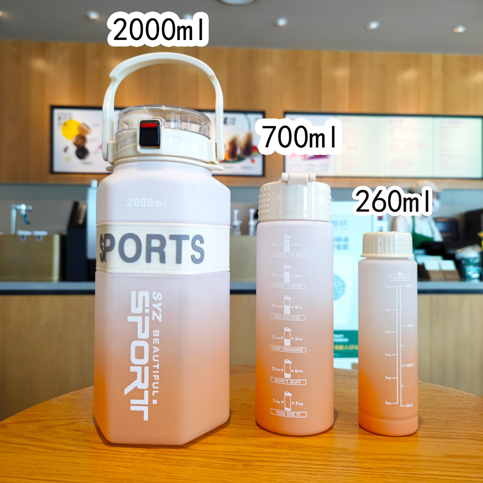 Large Capacity Gradient Color Water Bottle Fitness Sports Water Bottle Outdoor Straw Three-Piece Hexagonal Double Drink Plastic Water Cup