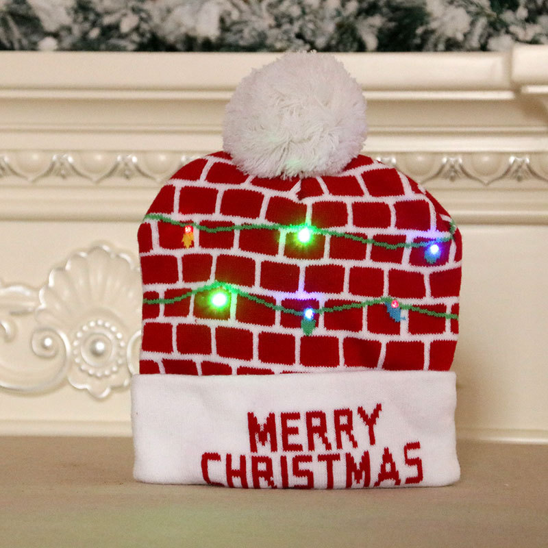 Foreign Trade Export Cross-Border Christmas Hat Adult and Children Knitted Wool Christmas Hat Colorful Luminous Knitted Hat Christmas Hat