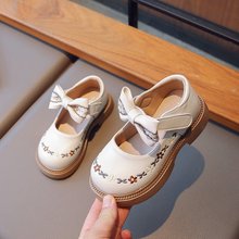 2023年秋季新款童鞋小女孩甜美蝴蝶结公主鞋韩版时尚潮款女童皮鞋