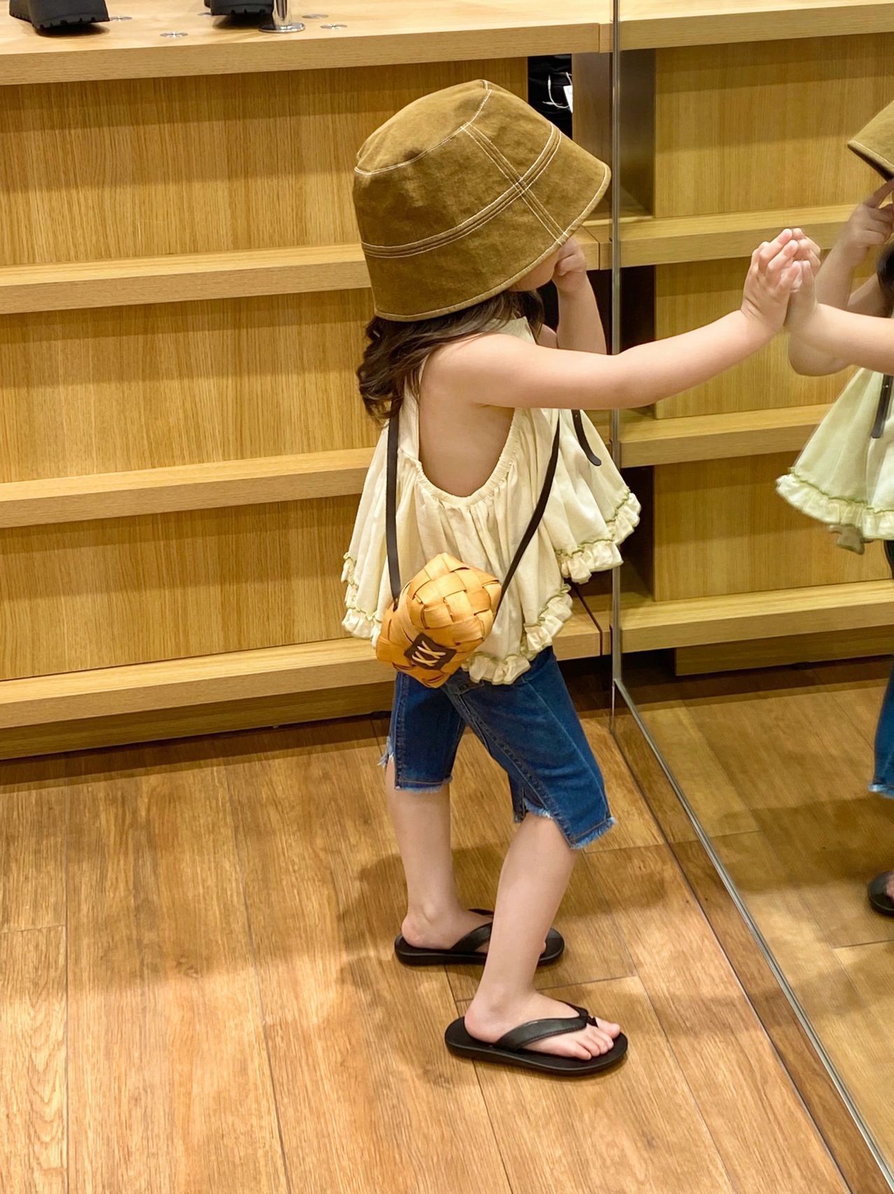 韩版女童棉麻大摆木耳边背心吊带 薄款毛边牛仔裤7分裤套装分开拍