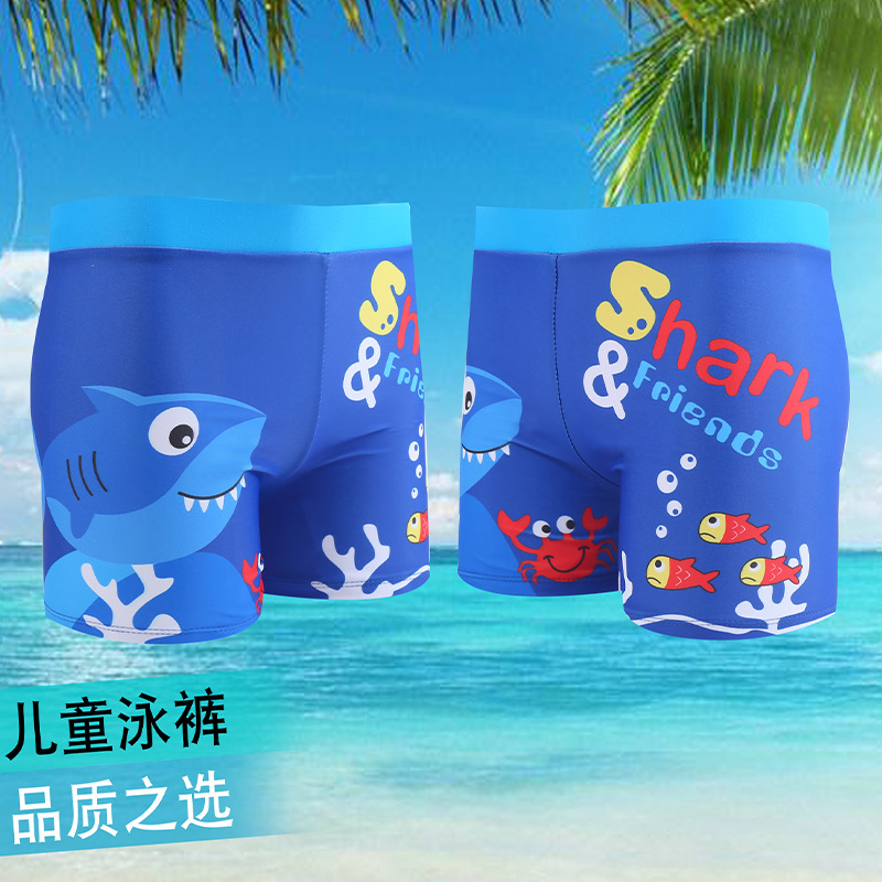 儿童泳裤印花时尚男童小学生平角游泳短裤舒适速干游泳裤批发