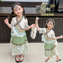 2024夏季新款童装 女童复古民族风套装 中小童短袖裙子舞蹈演出服