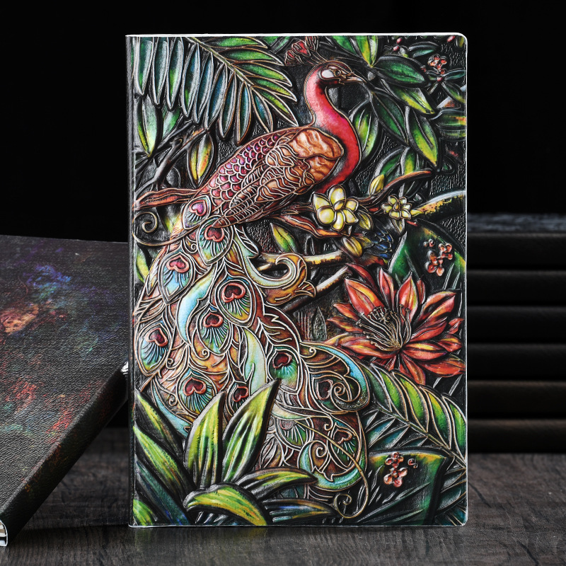 A5 Business Notebook Company Annual Meeting High-Grade Pu Hard Cover Notebook European Ancient Style A5 Peacock Notepad