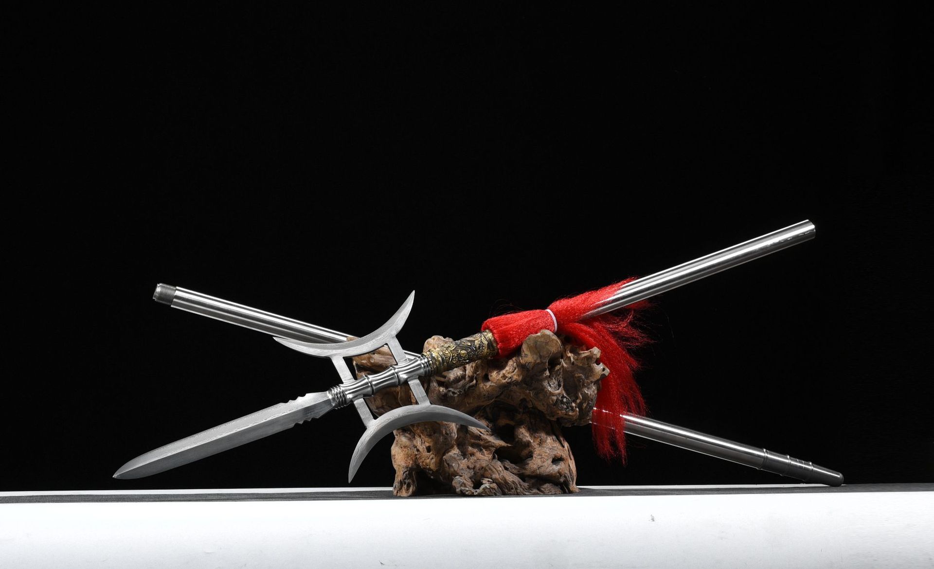 龙泉市刀剑花纹钢手工锻打十八般兵器双月方天画戟影视摆件未开刃