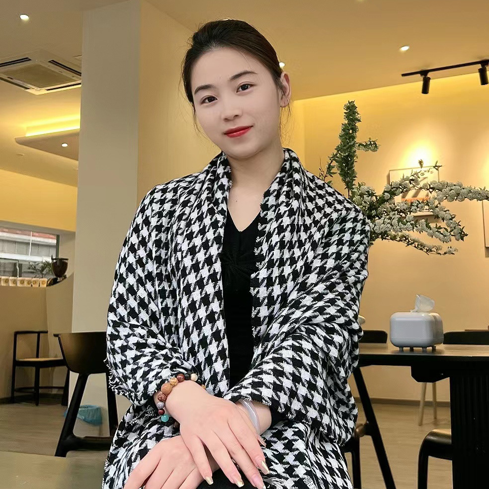 Houndstooth Scarf Classic Large Version New Style Cashmere-like Korean Style Versatile Student Couple Fashion Tassel Double-Sided Empty