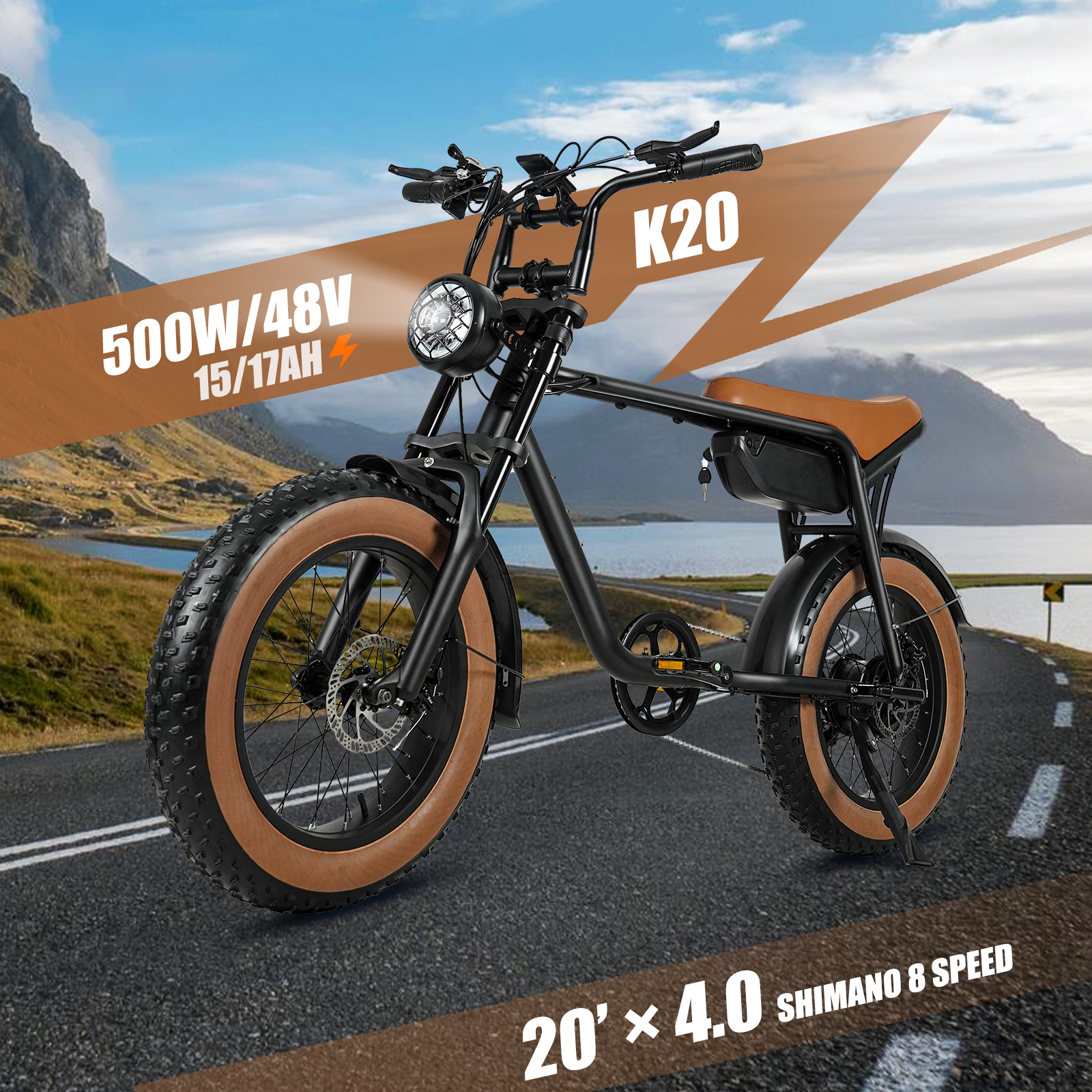 20寸k20同款super73复古宽胎电瓶车网红同款助力电动自行车男女