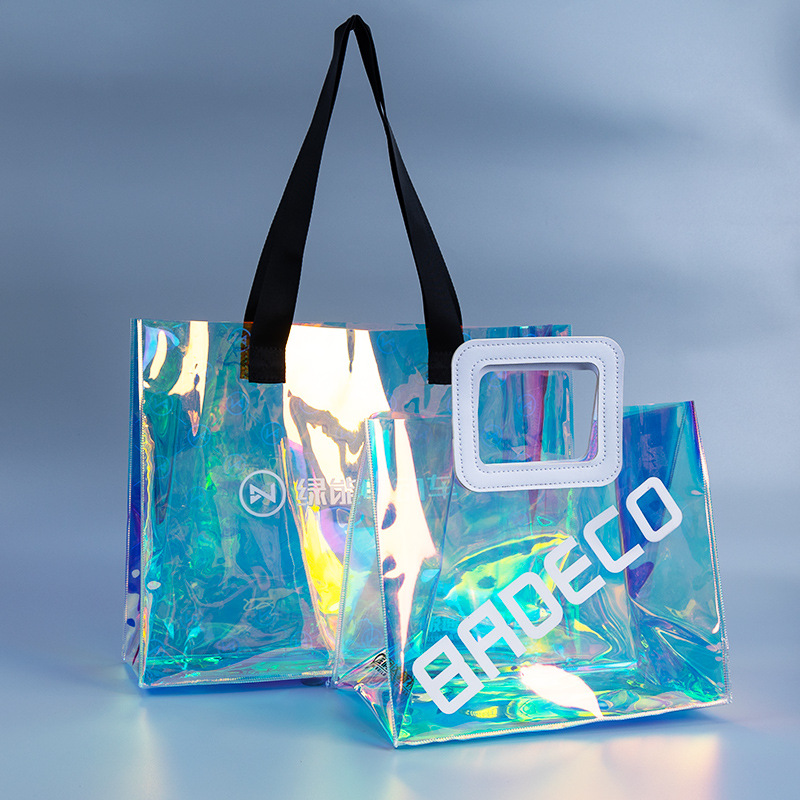 Factory Wholesale PVC Laser Handbag Internet Celebrity Transparent Simple Packaging Bag Plastic Gift Bag Printable Logo