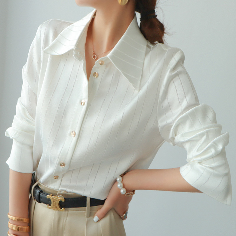 2021年新款白色衬衫女时尚洋气长袖职业衬衣高端大牌真丝上衣春秋