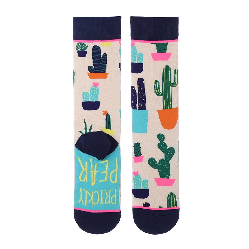 Autumn and Winter Socks Children's Stockings Plant Cactus Graffiti Cotton Socks Personality Fashion Straight Trendy Socks