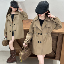 2025春秋装新款女童潮流气质收腰中长款皮风衣中大儿童潮夹克外套