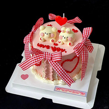214情人节芭蕾风蛋糕装饰摆件软胶小熊小兔爱心蜡烛情侣烘焙插件