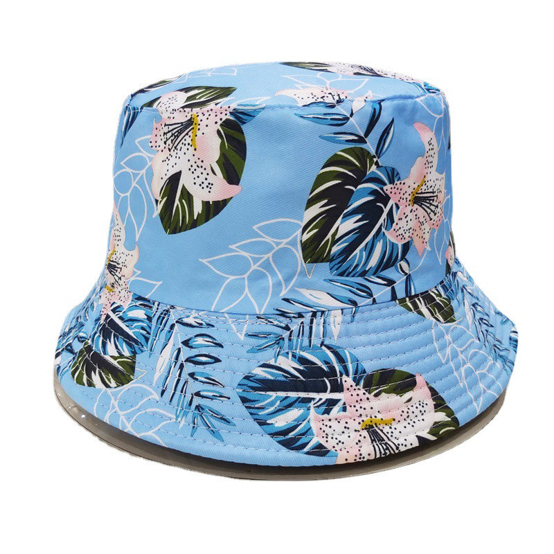 Cross-Border Leaf Printing Reversible Fisherman Hat Korean Style Versatile Double-Sided Wear Bucket Hat Men's and Women's Outdoor Sun Protection Sun Hat