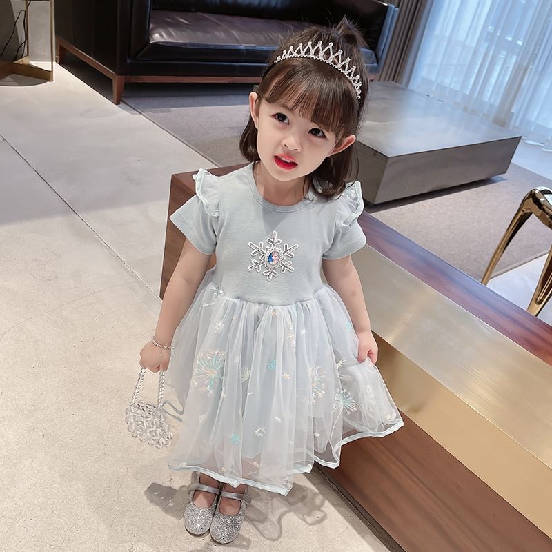 Girls' Summer Dress Princess Elsa Dress Children's 2024 Summer New Online Red and Western Style Baby Mesh Skirt